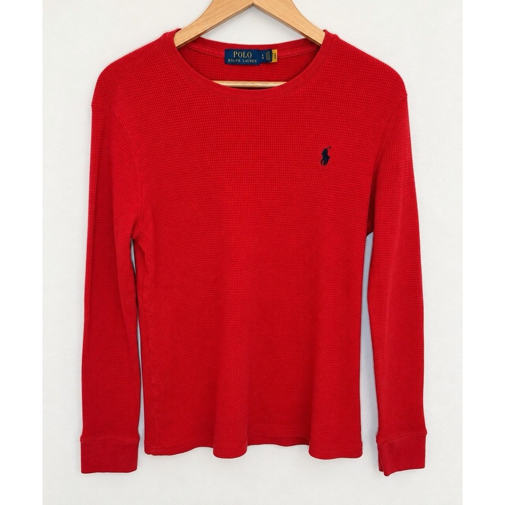 Polo Ralph Lauren Men's Large Red Waffle Knit Thermal Long Sleeve Pony Shirt